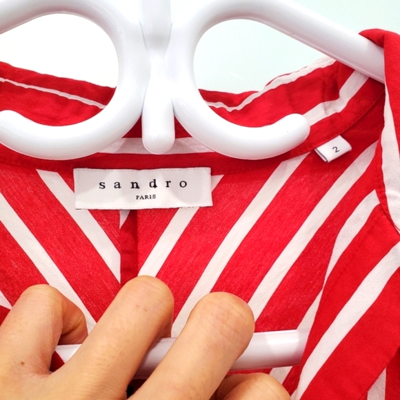 Womens Sandro Cherie Striped Puff-Sleeve Top - Picture 4 of 7